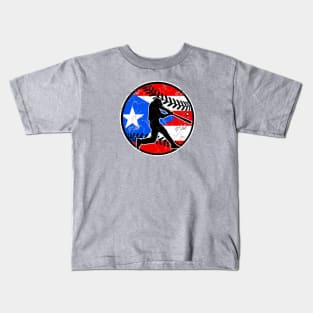 Puerto Rican Flag Baseball Hitter Puerto Rico Baseball Fan Kids T-Shirt